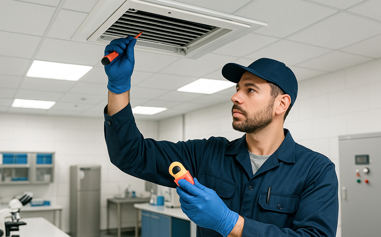 repairman-working on air vent